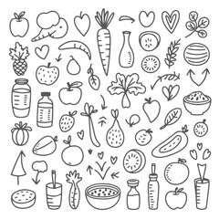 Set of diet themed doodle on white background. Hand drawn abstract doodle isolated on white background.