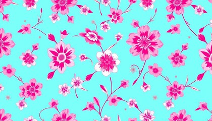Seamless Barbiecore floral pattern in pink and white; perfect for textile, paper, cards, floral, hand drawn