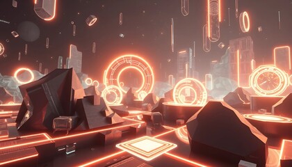 Fototapeta premium Cyberpunk Cityscape with Glowing Neon Elements