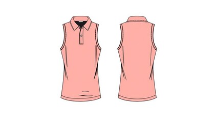 Sleeveless polo collar tank top vest; flat sketch, front & back views, fashion illustration template,  summer fashion,  clothing sketch