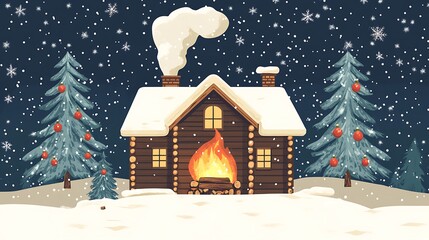 Cozy Cabin with Snowy Night, and Christmas.