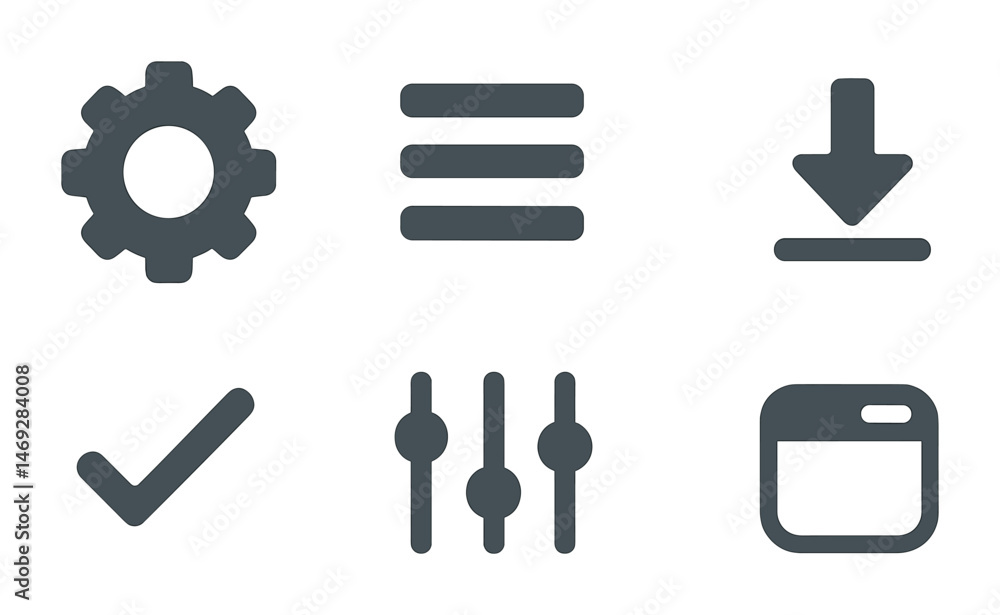 Aufkleber interface control icons set – solid, interface, tech symbols for digital projects
