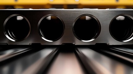Metallic beam with circular holes on a conveyor belt