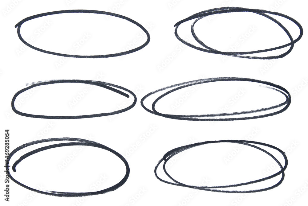 Poster set of black highlight circles on transparent background cut out design elements
