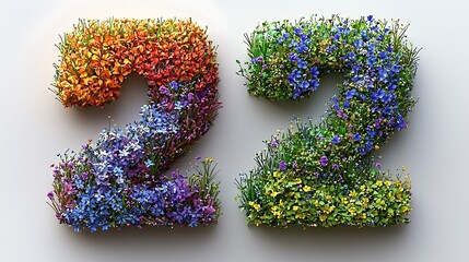 Colorful floral numbers two, two, artistically arranged.