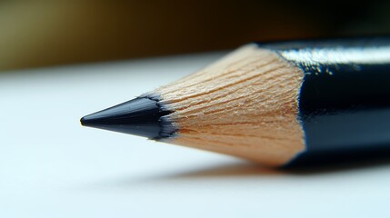 Obraz premium A macro shot of a sharpened black pencil with a light brown wooden casing on a white surface