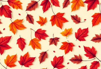 Warm-toned seamless autumn leaf pattern on creamy background , background, fall leaves