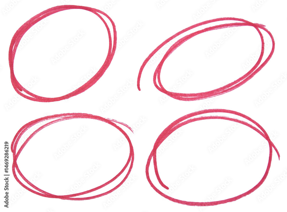 Poster set of red highlight circles on transparent background cut out design elements