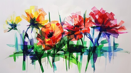 Vibrant abstract floral artwork featuring colorful flowers in a modern style
