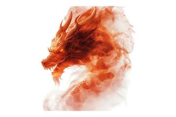 Fiery Dragon Emerging from Smoke isolated on transparent background

