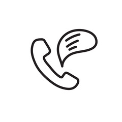 Phone with message bubble.  Line art of a phone handset with a speech bubble containing three lines