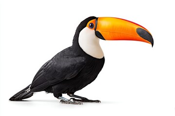 Naklejka premium Toucan Bird Clipart on White Background - Vibrant toucan, exotic bird, large beak, tropical wildlife, jungle bird. Symbolizing vibrancy, the tropics, freedom, beauty, and nature