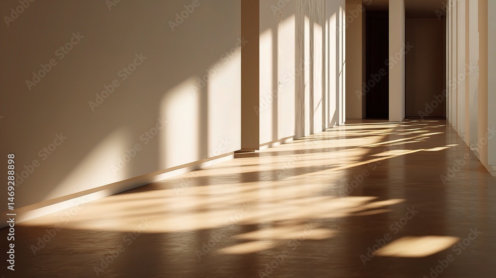 Poster clean and minimal interior with warm light and shadow patterns