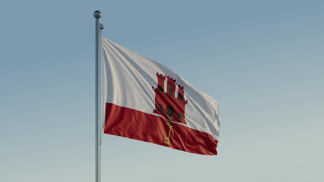 Gibraltar Gibraltar Flag loop Cinematic Realistic Waving Blue Sky