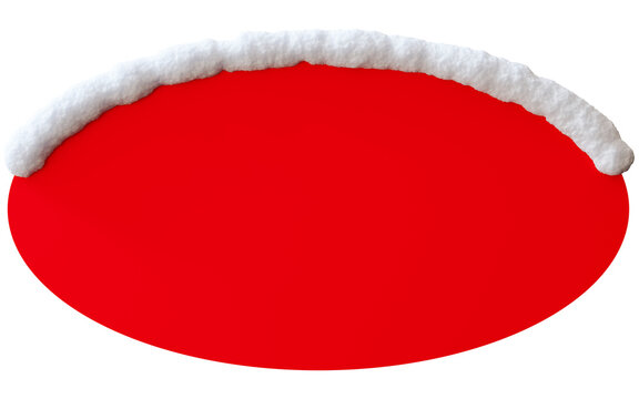 An eye-catching red elypse banner rests on transparent background, adorned with a soft snow cap along the top edge. This 3D-rendered blank sign is ideal for various advertising needs