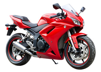 Red sport motorcycle isolated on white transparent background. PNG
