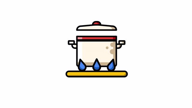 Boiling pot on stove icon for kitchen cooking process animation