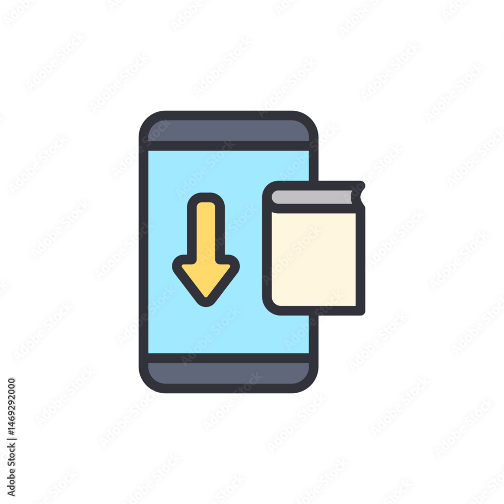 Poster e-learning concept featuring a book downloading to a mobile device