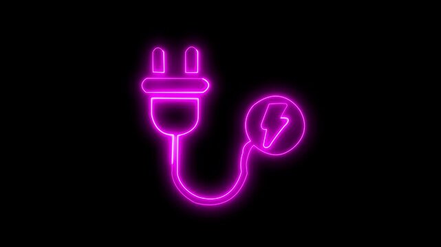 abstract glowing neon sing charger icon animation green yellow color on black background.