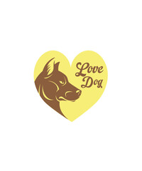 Dog logo in heart shape, Dog love heart with dog face, Dog love heart animal logo