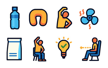 Travel and relaxation icons set &ndash; flat, filled, vacation and comfort essentials