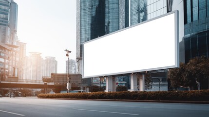 Blank billboard mockup in modern city urban landscape setting road sign view empty space media large