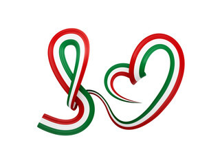 3d Flag Of Hungary Heart Shape Shiny Wavy Awareness Ribbon flag On White Background 3d Illustration