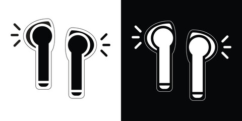 Wireless earbuds icon set on black and white