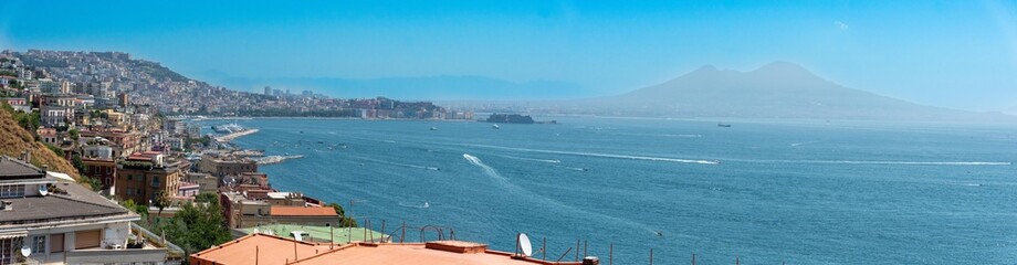 Panoramic view of Naples coast with Mount Vesuvius