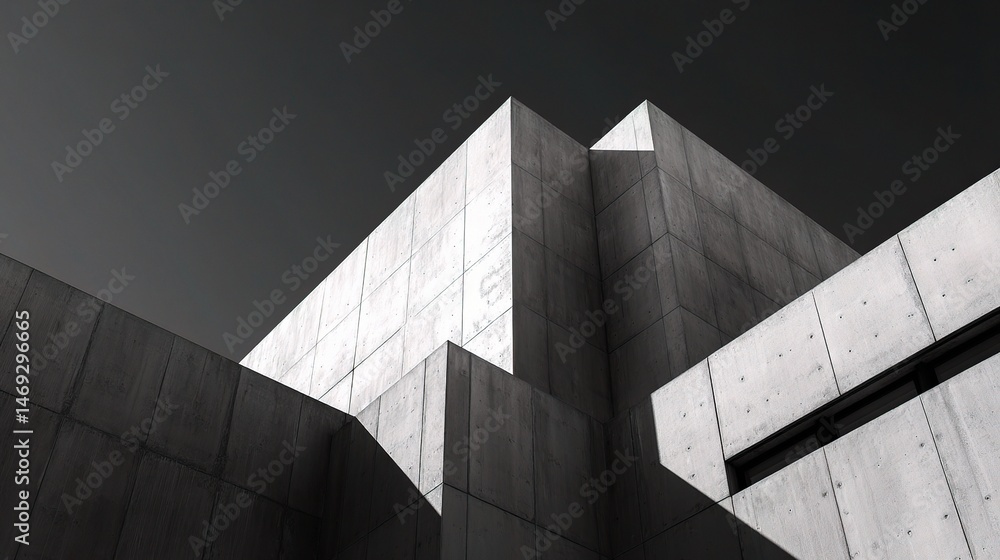 Poster minimalist concrete building design with sharp lines and angles