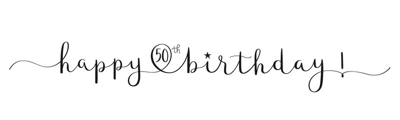 HAPPY 50th BIRTHDAY! black brush calligraphy banner on transparent background