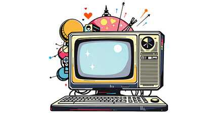 Naklejka premium Vintage Computer and Retro Aesthetic Design For Digital World on transparent background