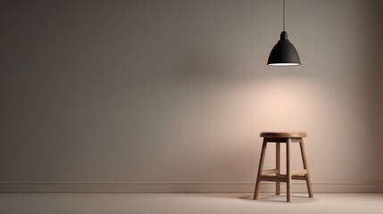 Elegant Single Pendant Lamp Above Wooden Stool in Minimalist Space