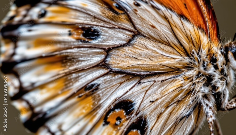 Poster closeup of a colorful butterfly wing showcasing intricate patterns and textures in nature