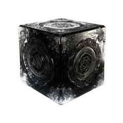 Intricate Glass Cube with Swirling Internal Designs