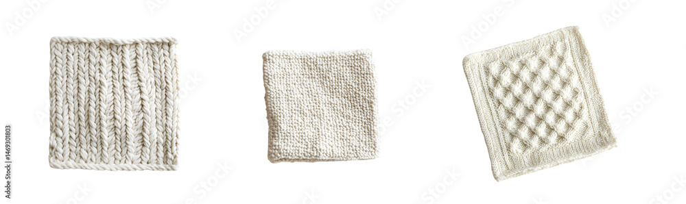 Poster set of rectangular fabric swatches, each exhibiting a unique texture and pattern