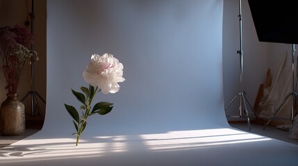 Elegant White Flower on Studio Setup with Soft Lighting Background