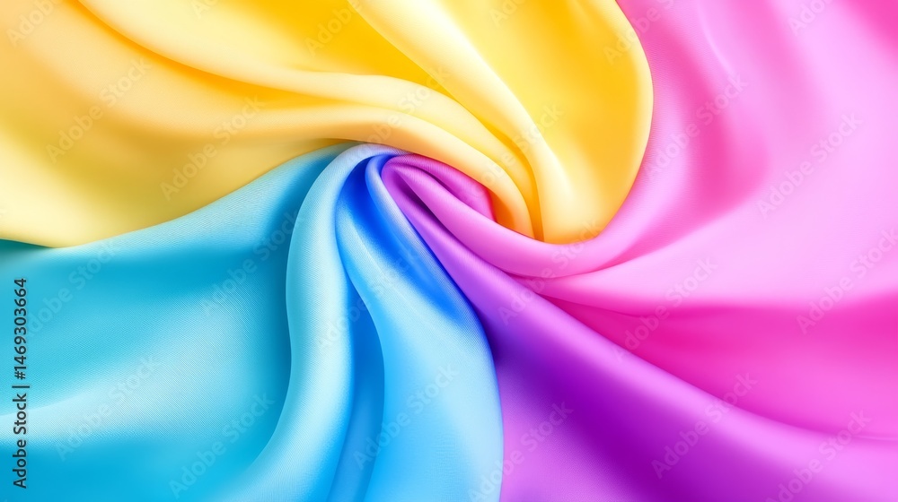 Poster colorful fabric swirl texture - abstract of pastel-colored fabric swirling, creating a vibrant and t
