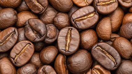Fototapeta premium Closeup Roasted Coffee Beans Texture