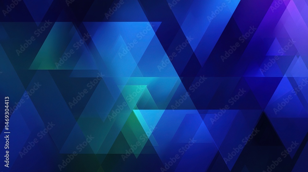 Poster abstract blue background with overlapping triangles in vivid colors