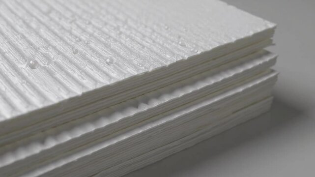 Closeup of textured white stacked cardboard sheets showing details and surface patterns