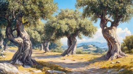 Sun-drenched olive grove