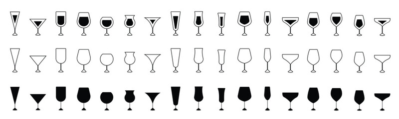 Set of different glass line icon including wine glass champagne flute cocktail glass martini glass and goblet perfect for bar restaurant or party design simple and modern style © DOUGLAS