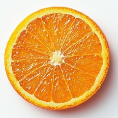 Freshly Cut Orange Slice with Juicy Segments Revealing Vibrant Color and Texture on White Background