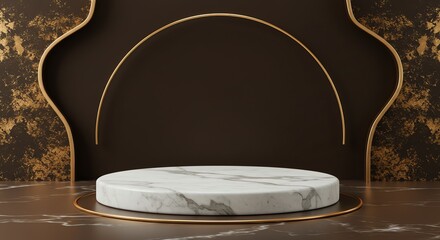 Marble podium display with golden accents