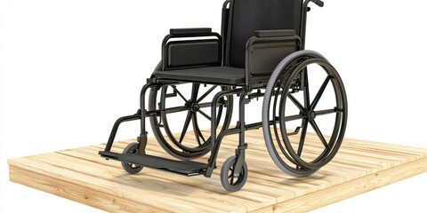 Fototapeta premium Black Wheelchair on Wooden Platform