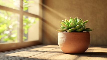Fototapeta premium Minimalist still life with terracotta pot and succulent plant