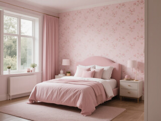 Fototapeta premium Wide-Angle Gentle pink wallpaper ideal for soothing bedrooms 
