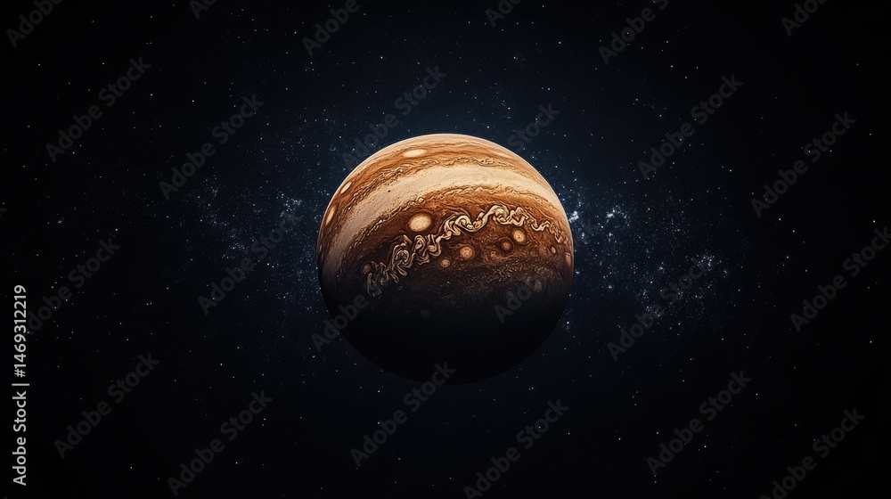 Poster celestial orb of jupiter in deep space.