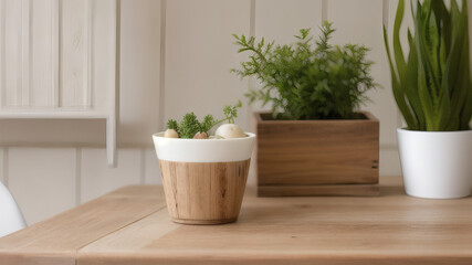 Minimal Beauty Product Mockup Scene with Green Plants and Wooden Surface